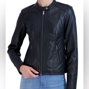 Sebby Collection Faux Leather Racing Jacket Women’s XL Black Full Zip Pockets